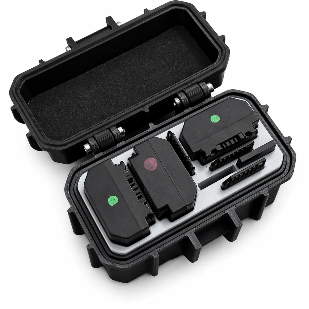 Zuneec- 3 Slot-Camera Battery + 3 SD + 2 Type A Slots| Rugged Style| Battery Storage Case | Customizable
